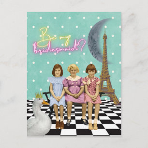 Whimsicaler Vintage-Kinder-Brautjungfer-Anfrage Postkarte