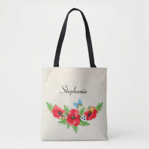 Whimsicaler Vintage-Roter Mohn-Wasserfarben-Effekt Tasche