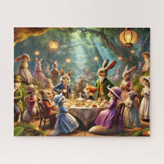 Whimsicaler Wald-Teeplausch mit Waldtieren Puzzle (Horizontal)