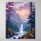 Whimsicaler Wasserfall | Magische Blumenlandschaft Poster (Vorne)