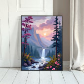 Whimsicaler Wasserfall | Magische Blumenlandschaft Poster