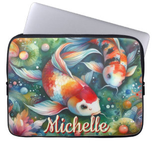 Whimsicaler Wasserfarb-Koi-Fisch personalisiert Laptopschutzhülle