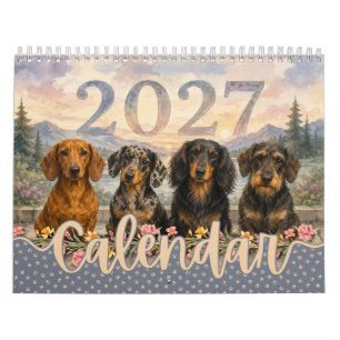 Whimsicaler Wasserfarben-Dachshund-Wiener-Dog 2027 Kalender