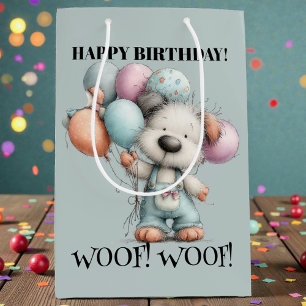 Whimsicaler Wasserfarben-Geburtstag für Hunde Mittlere Geschenktüte