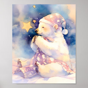 Whimsicaler Wasserfarben-Nursery-Poster mit Eisbär Poster