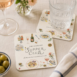 Whimsicaler Wasserfarben-Supperclub am Meer Rechteckiger Pappuntersetzer