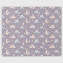 Whimsicaler Wasserfarbenmond Sterne Wolken Geschenkpapier