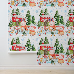 Whimsicaler Weihnachts-Kottage-Wallpaper Cute Tapete