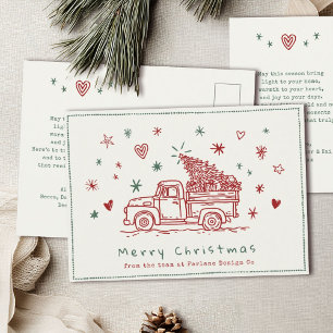 Whimsicaler Weihnachts-LKW Retro Rot und Grün Feiertagspostkarte