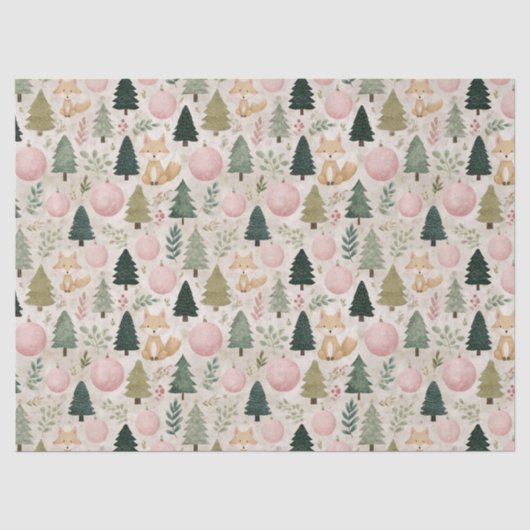 Whimsicaler Weihnachtsbaum mit Winterfuchs-Pastell Seidenpapier (Vorderseite)