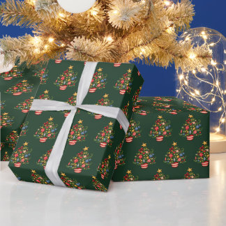 Whimsicaler Weihnachtsbaum Waldgrün Verpackung Geschenkpapier