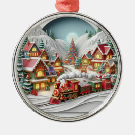 Whimsicaler Weihnachtsdorf mit Zug-Ornament Ornament Aus Metall