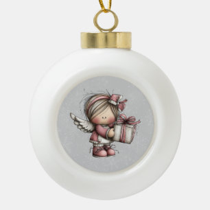 Whimsicaler Weihnachtsengel Keramik Kugel-Ornament