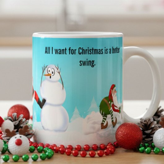 Whimsicaler Weihnachtsmann spielt Golf, Schneemann Kaffeetasse