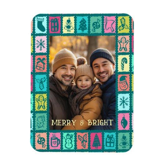 Whimsicaler Weihnachtsraster mit individuellem Fot Magnet (Vertikal)