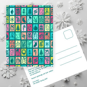 Whimsicaler Weihnachtsraster Süßer Maßanzug  Feiertagspostkarte