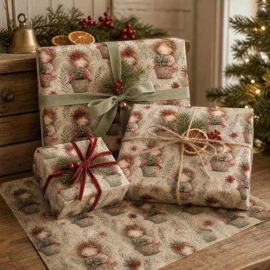 Whimsicaler Weihnachtswinkel-Gartenmuster Geschenkpapier Set