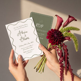 Whimsicaler welliger Rand Moderne Schrift Hochzeit Einladung