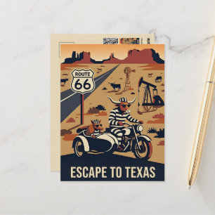 Whimsicaler WPA-Style-Reise Texas Postkarte