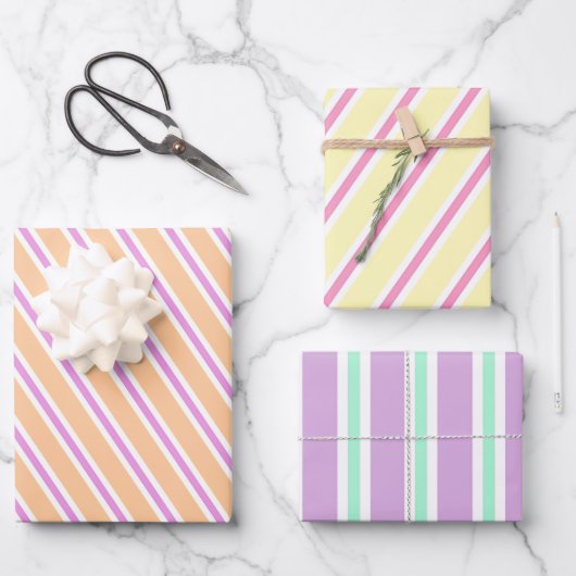Whimsicalful Stripes - Candy Christmas Thema Geschenkpapier Set (Vorderseite)