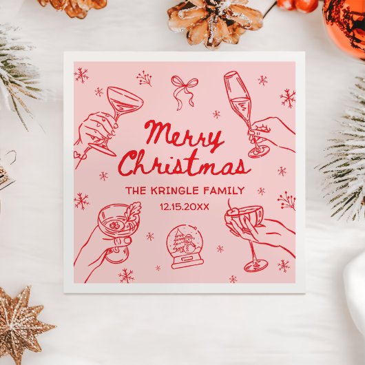 Whimsicalische handgezeichnete Weihnachtsfeier Serviette