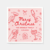 Whimsicalische handgezeichnete Weihnachtsfeier Serviette (Vorderseite)