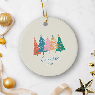 Whimsicalische Weihnachtsbäume personalisierter Na Keramik Ornament