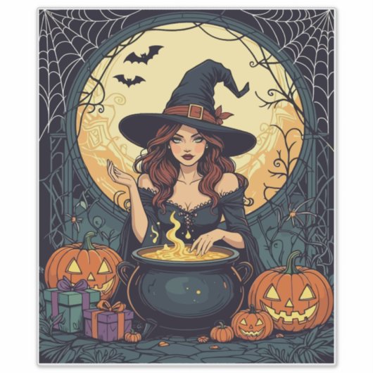 Whimsically Enchanting Witch With Spiders and Jack Aufkleber (Vorderseite)