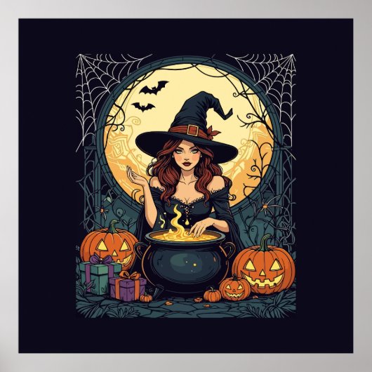 Whimsically Enchanting Witch With Spiders and Jack Poster (Vorne)