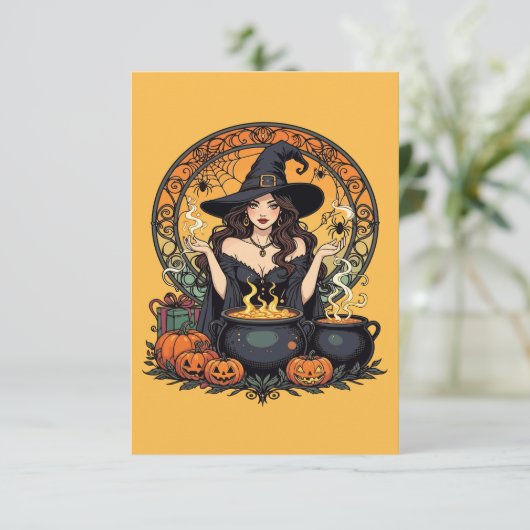 Whimsically Enchanting Witch With Spiders Einladung (Stehend Vorderseite)