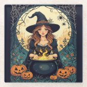 Whimsically Enchanting Witch With Spiders Glasuntersetzer (Vorderseite)