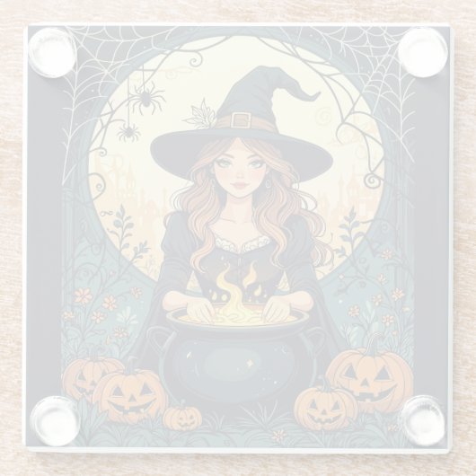Whimsically Enchanting Witch With Spiders Glasuntersetzer (Rückseite)