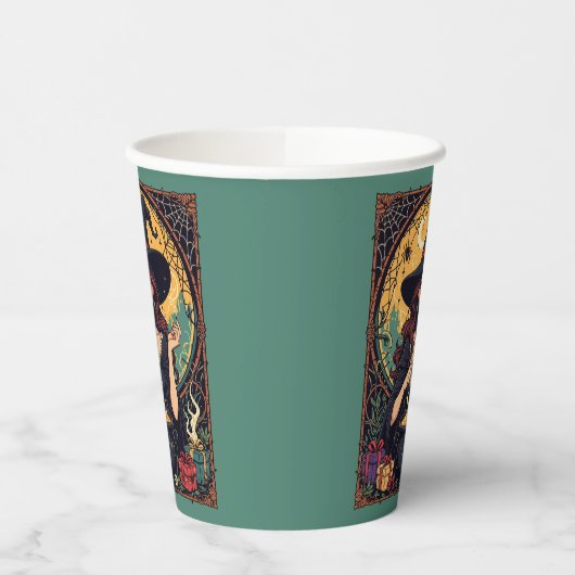 Whimsically Enchanting Witch With Spiders Pappbecher (Links)