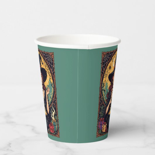 Whimsically Enchanting Witch With Spiders Pappbecher (Rechts)