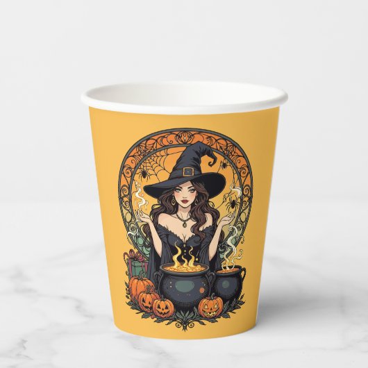 Whimsically Enchanting Witch With Spiders Pappbecher (Rückseite)