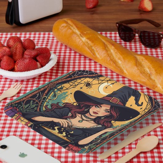 Whimsically Enchanting Witch With Spiders Pappteller (Picknick)