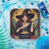 Whimsically Enchanting Witch With Spiders Pappteller (Party)