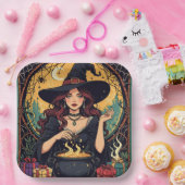 Whimsically Enchanting Witch With Spiders Pappteller (Party)