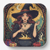 Whimsically Enchanting Witch With Spiders Pappteller (Vorderseite)