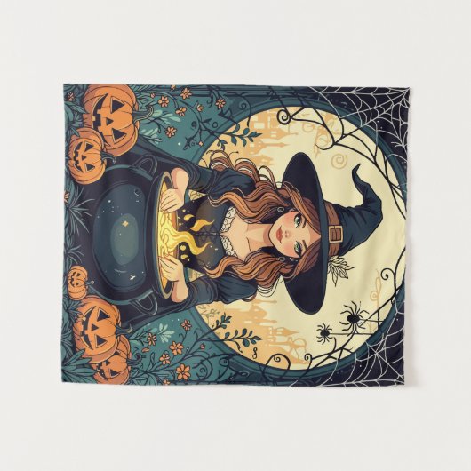 Whimsically Enchanting Witch With Spiders Wandteppich (Vorderseite (Horizontal))