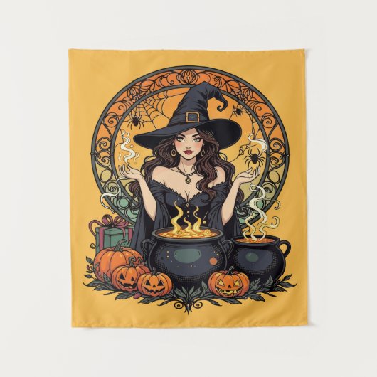 Whimsically Enchanting Witch With Spiders Wandteppich (Vorderseite)