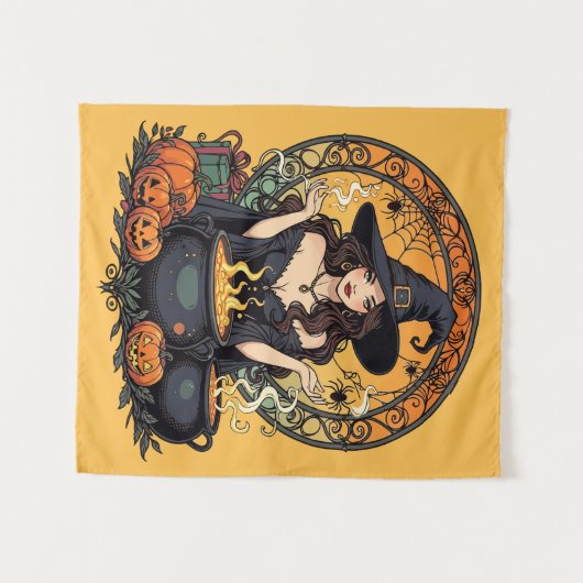 Whimsically Enchanting Witch With Spiders Wandteppich (Vorderseite (Horizontal))