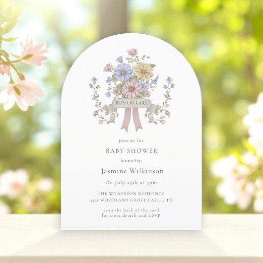 Whimsicalpastellblütendusche QR-Code Einladung