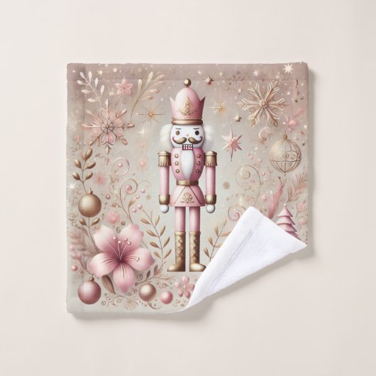 Whimsig eleganter rosa und goldener Pastell-Nusskn Badhandtuch Set (Waschlappen)