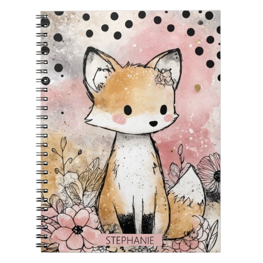 Whimsige Fuchs-Wasserfarben-Kunst mit Blumen Notizblock (Vorderseite)