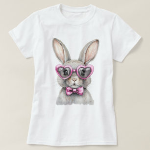 Whimsiges Kaninchen mit herzförmiger Sonnenbrille T-Shirt