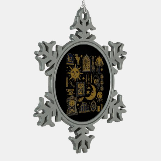Whimsigoth Classic - Mystische Monde & Wälder Schneeflocken Zinn-Ornament (Links)