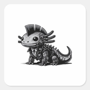 Whimsigoth Cyborg Axolotl Vintag Art Design Class Quadratischer Aufkleber
