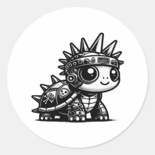 Whimsigoth Cyborg Turtle Vintag Art Design Klasse Runder Aufkleber