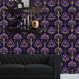 Whimsigoth Elegant Lila und Gold Tapete